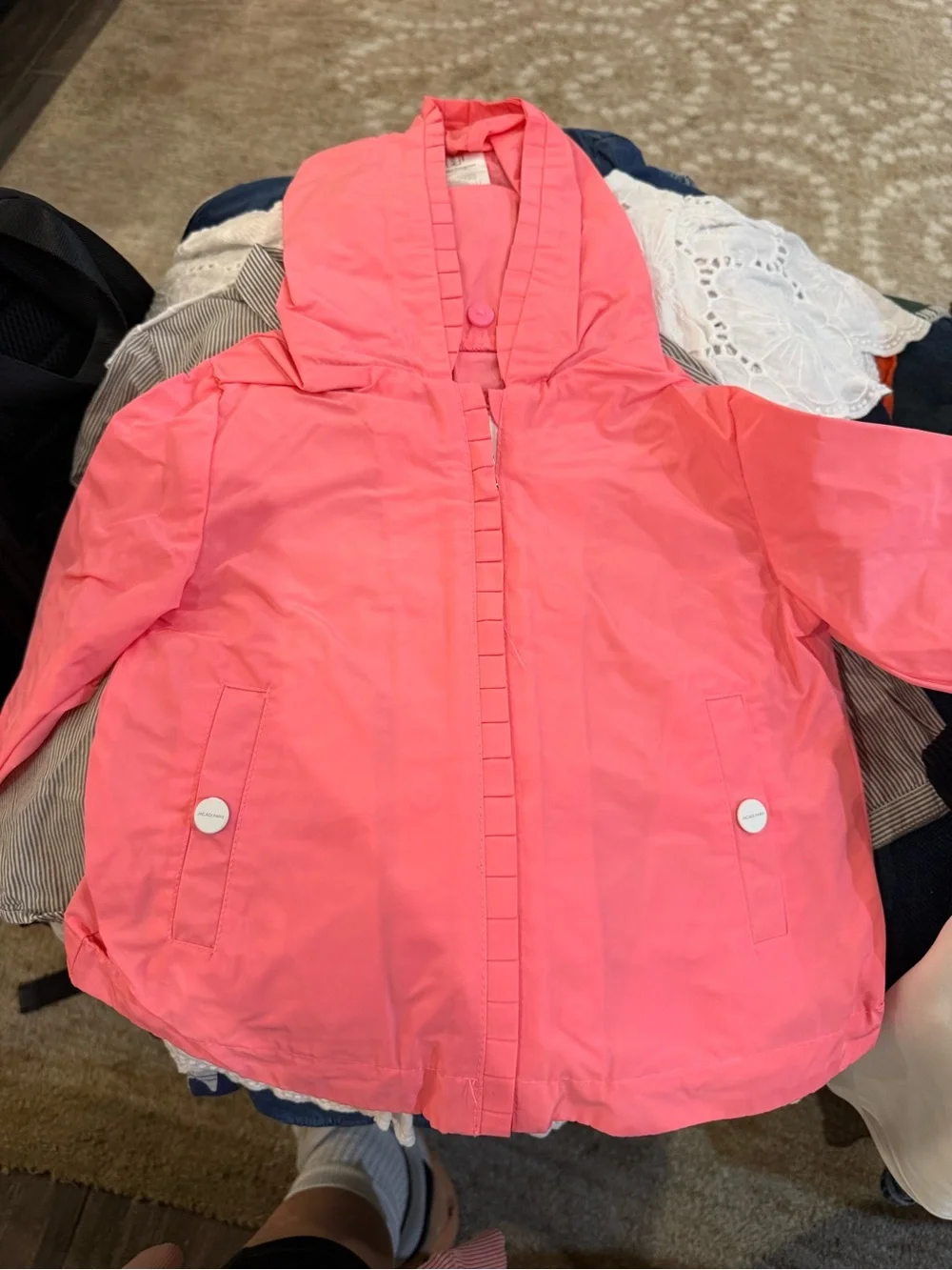 NWOT Jacadi Paris Pink Ruffle Rain & Wind Jacket